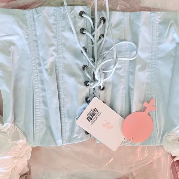 Selkie White / blue Corset Top with Lace-Up Detail - Picture 3 of 4